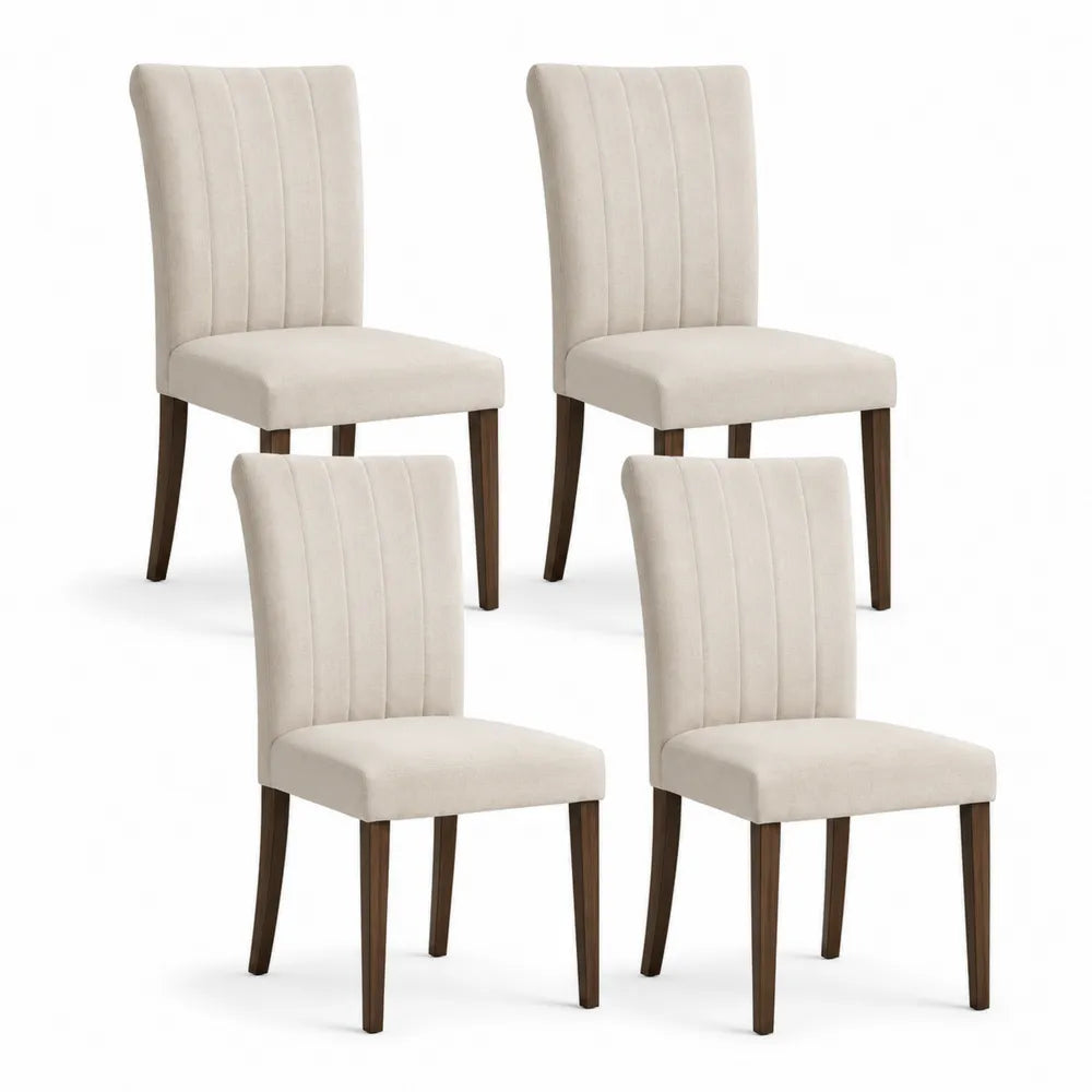Esszimmerstühle 4er Set gepolstert 45 cm x 55 cm x 85 cm Beige Nussbaum Massivholz ohne Armlehnen