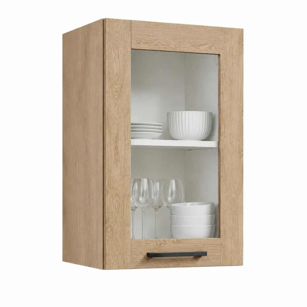 Küchenhängeschrank 50 x 32 x 72 cm Eiche Holzoptik rechteckig mit Glastür und Einlegeboden