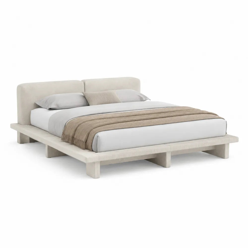 Polsterbett Plattformbett 180 x 200 cm Stoff Beige rechteckig mit gepolstertem Kopfteil Holzrahmen Bettgestell