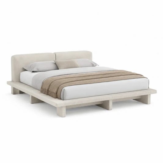 Polsterbett Plattformbett 180 x 200 cm Stoff Beige rechteckig mit gepolstertem Kopfteil Holzrahmen Bettgestell