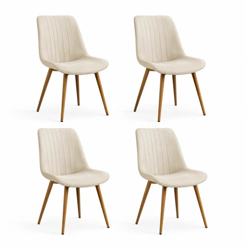 Esszimmerstühle 4er Set 45 x 52 x 85 cm gepolstert Polyester Massivholz Beine Beige Natur rechteckig vertikale Steppung