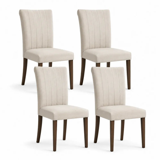 Esszimmerstühle 4er Set gepolstert 45 cm x 55 cm x 85 cm Beige Nussbaum Massivholz ohne Armlehnen